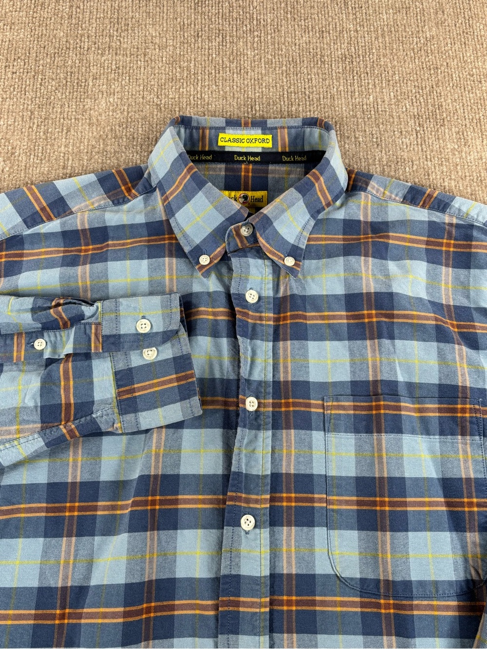 Duck Head Classic Oxford Men's Large Blue Plaid Cotton LS Button-Down Pockets